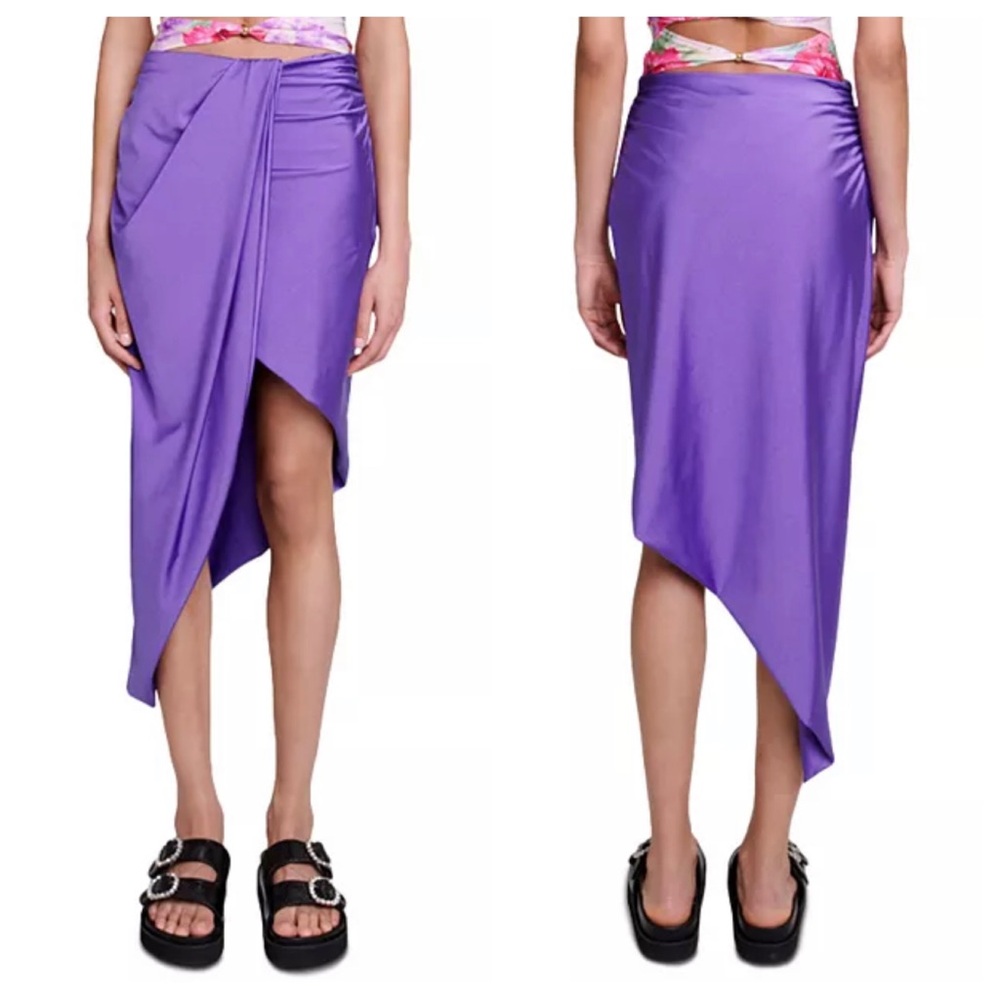 Maje Japre Asymmetric Drape Front Skirt in Violet